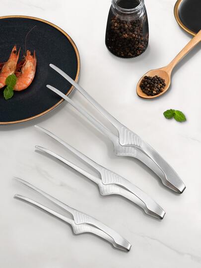 1pc Stainless Steel Food Tongs, Classic Grilling Food Tongs For Kitchen