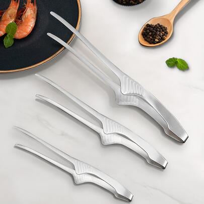 1入組裝不銹鋼食物鉗廚房用經典燒烤食物鉗