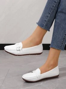 女士搭扣裝飾平底時尚白色平底鞋 - 白色 - 查看 3