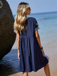 EMERY ROSE 印花娃娃裙 - 藍色 - 查看 2