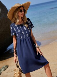 EMERY ROSE 印花娃娃裙 - 藍色 - 查看 4