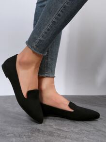 Women Point Toe Flat Loafers, Elegant Black Faux Suede Flat Shoes - Black - View 7