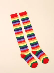 1pair Women's Over Knee Striped Stockings, Breathable And Fashionable, Suitable For Daily Life And Parties
