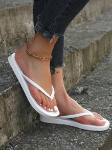 女式趾柱拖鞋PVC時尚人字拖白色 - 白色 - 查看 1