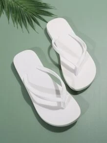女式趾柱拖鞋PVC時尚人字拖白色 - 白色 - 查看 4