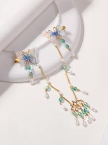 2入組蝴蝶和人造珍珠裝飾髮夾 - 彩色 - 查看 1