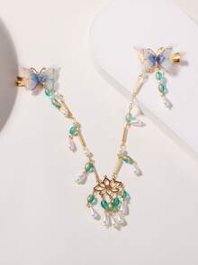 2入組蝴蝶和人造珍珠裝飾髮夾 - 彩色 - 查看 4