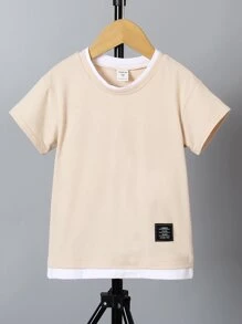 SHEIN Toddler Boys Letter Patched Detail 2 In 1 Tee - Apricot - View 1