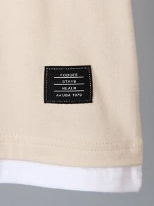 SHEIN Toddler Boys Letter Patched Detail 2 In 1 Tee - Apricot - View 3