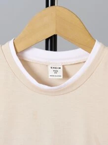 SHEIN Toddler Boys Letter Patched Detail 2 In 1 Tee - Apricot - View 4