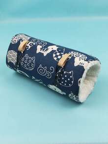 件藍色招財貓圖案鳥吊床懸掛巢，小型寵物冬季保暖巢隧道 - 藍色 - 查看 2