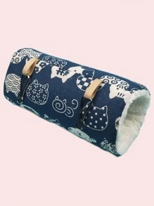 件藍色招財貓圖案鳥吊床懸掛巢，小型寵物冬季保暖巢隧道 - 藍色 - 查看 3