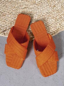 Women Criss Cross Slide Sandals, Funky Outdoor Neon Orange Fabric Flat Sandals - Orange - View 3