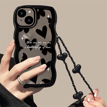Cell Phone Lanyards Wave Black Heart Butterfly + Bracelet Compatible With Apple…