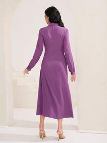 Mulvari Solid Knot Front Shirt Dress - Purple - View 2