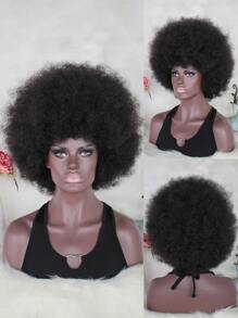 1pc Afro Short Curly Synthetic Wig & 1pc Wig Cap - Black - View 1