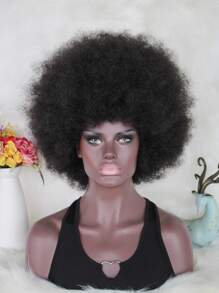 1pc Afro Short Curly Synthetic Wig & 1pc Wig Cap - Black - View 3