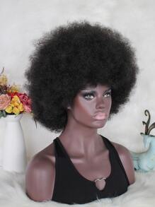 1pc Afro Short Curly Synthetic Wig & 1pc Wig Cap - Black - View 4