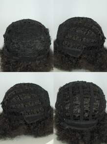 1pc Afro Short Curly Synthetic Wig & 1pc Wig Cap - Black - View 8