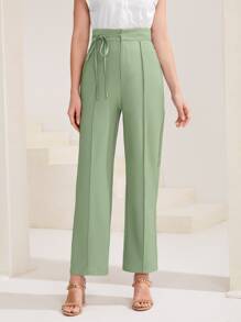Modelyn Solid Seam Detail Knot Side Trousers - Green - View 1