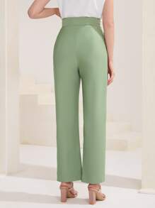 Modelyn Solid Seam Detail Knot Side Trousers - Green - View 2