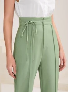 Modelyn Solid Seam Detail Knot Side Trousers - Green - View 5