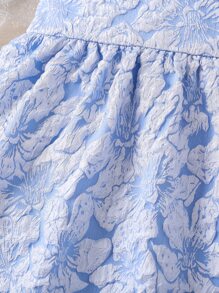 小女童提花泡泡袖後拉鏈連衣裙 - 淺藍色 - 查看 6