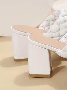 Damen Sommer Geflecht-Slides mit dickem Absatz, Slip-On Sandalen