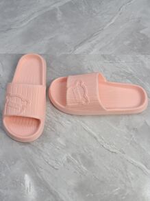 學院拖鞋適用於女士質感紋理壓花卡通熊圖案單帶拖鞋 - 藕粉色 - 查看 5