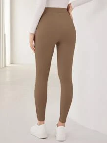 Seusyu Letter Patched Detail Skinny Trousers - Brown - View 2