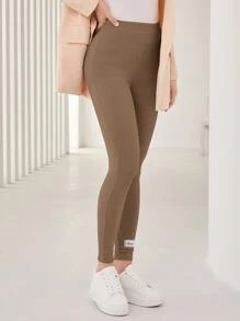 Seusyu Letter Patched Detail Skinny Trousers - Brown - View 5