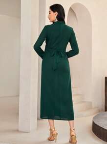 Al Najma 素色小高領後拉鏈連衣裙 - 墨綠色 - 查看 2