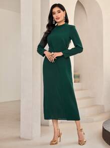 Al Najma 素色小高領後拉鏈連衣裙 - 墨綠色 - 查看 3
