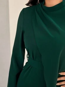 Al Najma 素色小高領後拉鏈連衣裙 - 墨綠色 - 查看 6