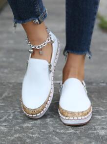 Women's Casual, Soft And Comfortable, Classic And Fashionable, Two-Tone Side Zipper, Double Zipper, Slip-On, Flat Sneakers/White Shoes - White - View 6