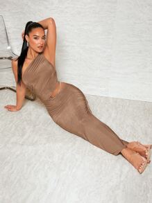 SHEIN BAE One Shoulder Cut Out Waist Bodycon Dress - Mocha Brown - View 1