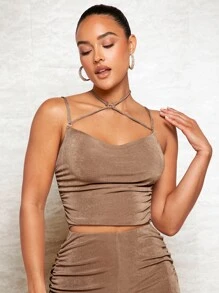 SHEIN BAE Crisscross Tie Backless Cami Top - Mocha Brown - View 2