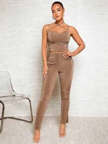 SHEIN BAE Crisscross Tie Backless Cami Top - Mocha Brown - View 4