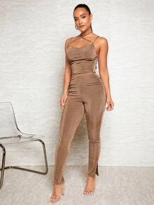 SHEIN BAE Crisscross Tie Backless Cami Top - Mocha Brown - View 5