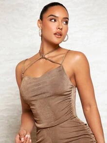 SHEIN BAE Crisscross Tie Backless Cami Top - Mocha Brown - View 7