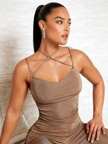 SHEIN BAE Crisscross Tie Backless Cami Top - Mocha Brown - View 1