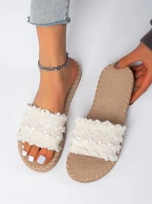 Mujer Sandalias ribete crudo plano vacación verano de tela