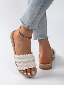 Mujer Sandalias ribete crudo plano vacación verano de tela