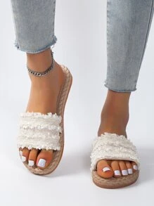 Mujer Sandalias ribete crudo plano vacación verano de tela