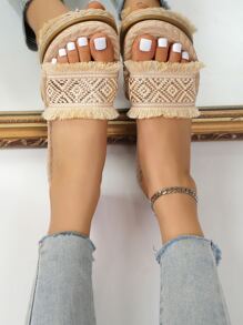 Mujer Chanclas con patrón geométrico de tela vacación - Multicolor - Ver 4