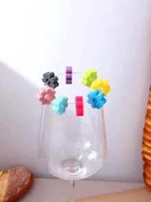 8pcs/set Silicone Glass Marker, Creative Flower Design Wine Glass Marker For Party, Bar