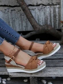 Giày sandal đế xuồng kiểu dáng nghỉ dưỡng mùa hè mới dành cho nữ, sandal hở mũi đa năng, sandal cao gót đế dày, quai phối màu nổi bật, thích hợp cho các bữa tiệc. - màu nâu - Xem 5