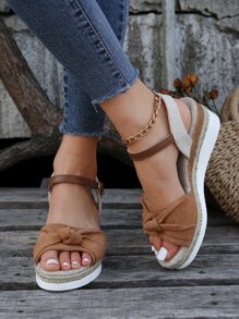 Giày sandal đế xuồng kiểu dáng nghỉ dưỡng mùa hè mới dành cho nữ, sandal hở mũi đa năng, sandal cao gót đế dày, quai phối màu nổi bật, thích hợp cho các bữa tiệc. - màu nâu - Xem 7