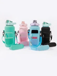 1pc Random Color Water Bottle Cover With Shoulder Strap, 2000ml Large Capacity Sports Bottle For Outdoor - Multicolor - View 3