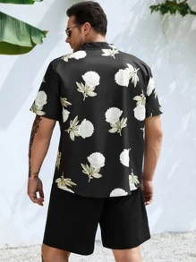 Manfinity Men Plus Floral Print Shirt & Shorts - Black - View 2